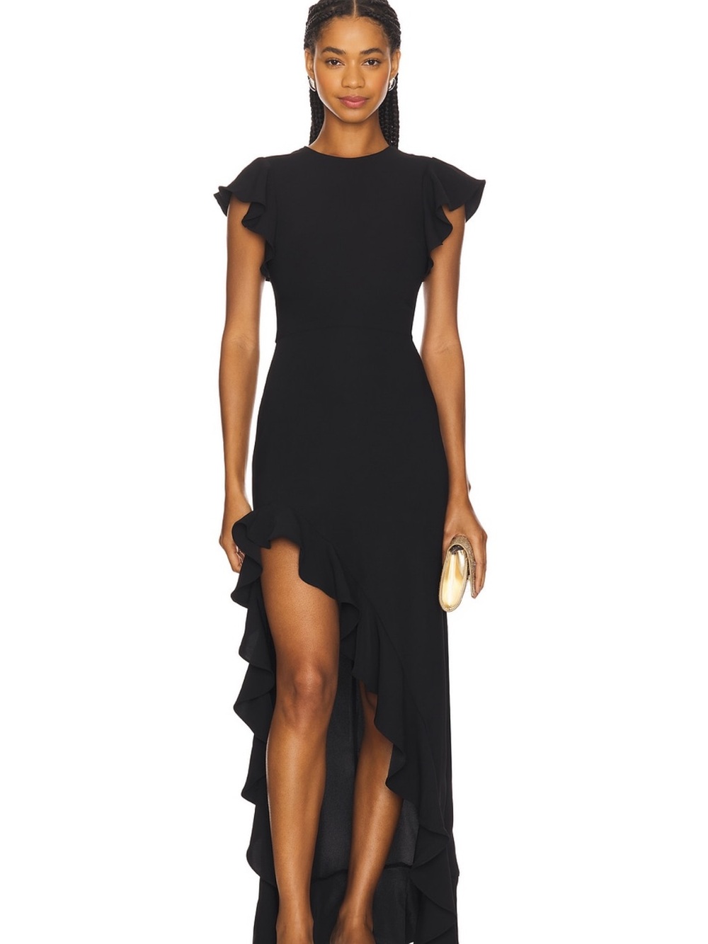 Women’s Black Ruffle High-Low Evening Dress